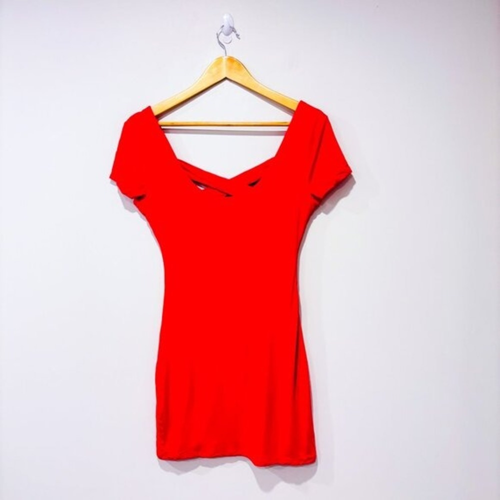 PRIVACY PLEASE‎ Red Orange V-Neck Cut Out Bodycon Mini Dress Medium